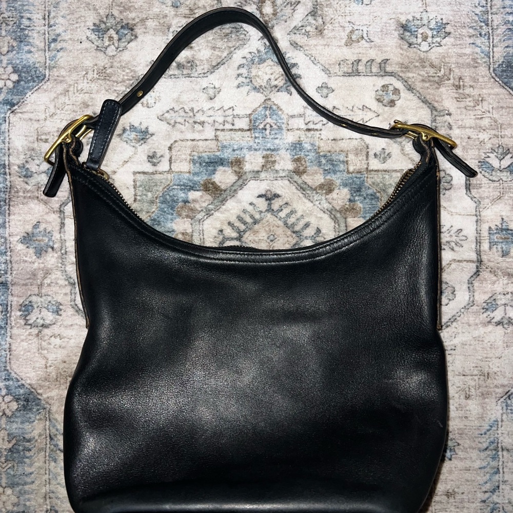 Coach Black Leather Legacy Hobo Bag with Gold Accents